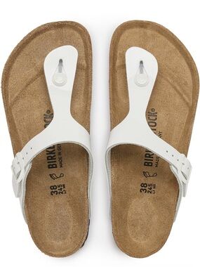 Birkenstock White Gizeh Patent Thong Sandals